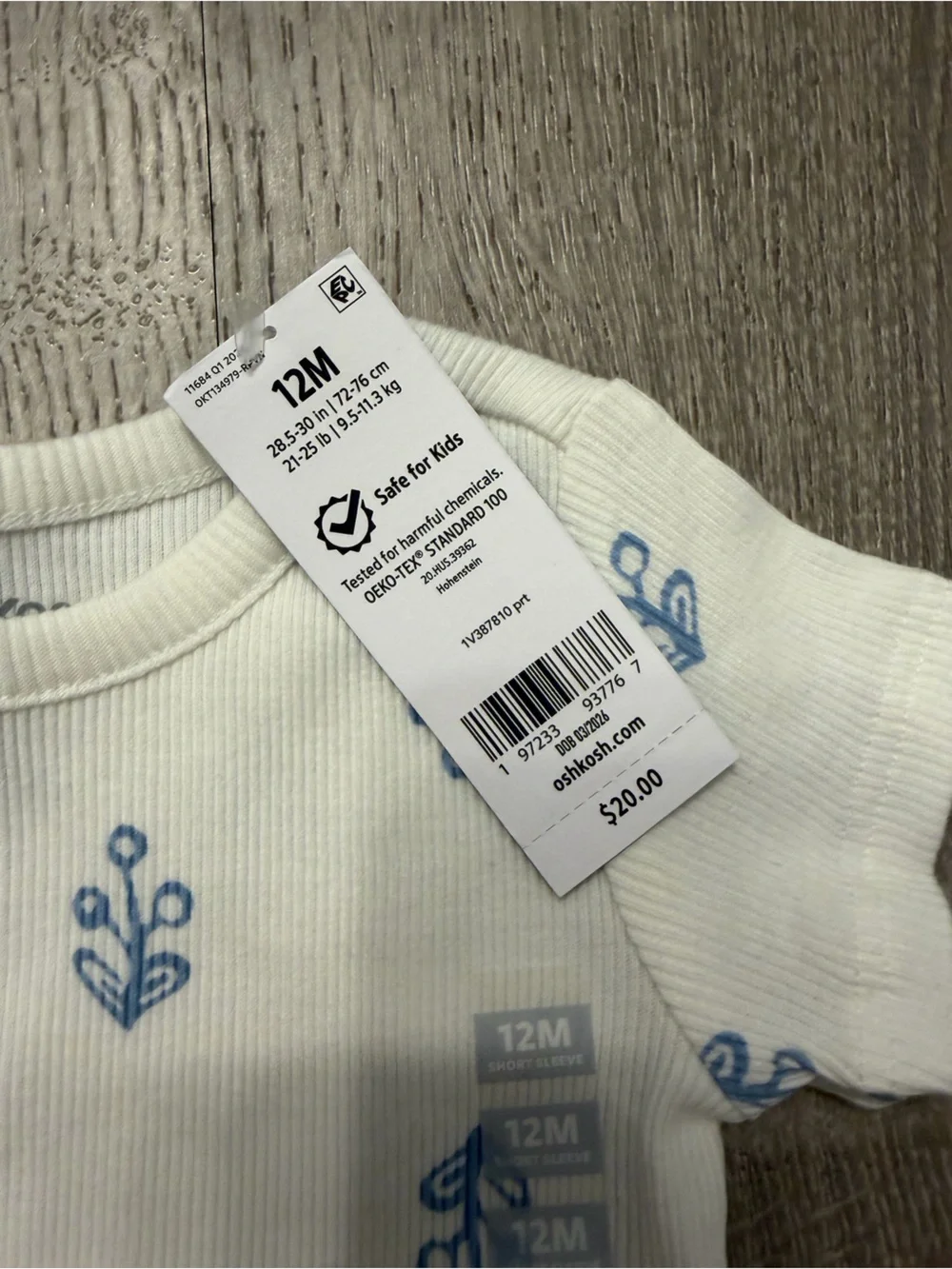 OshKosh B'gosh Baby Girl Floral Ribbed Tee - Ivory- NWT
